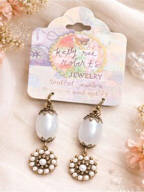 White Pearl Drop boho Earrings